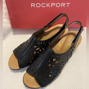 Rockport Cobb Hill Open Slingback Black Sandals 7.5W Abbott Hi Vamp CBD378K